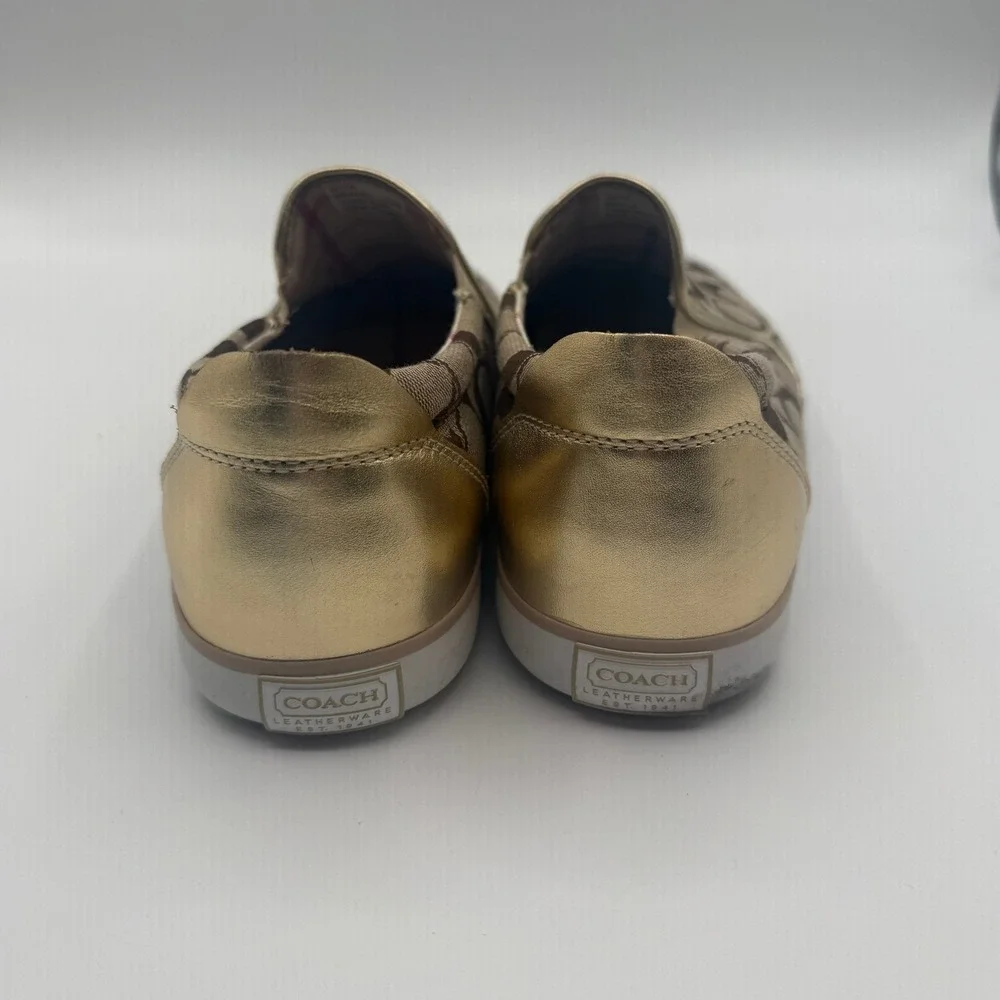 Coach Beale Slip On Sneakers Womens 10 Brown Gold Signature Monogram Shoe Y2K